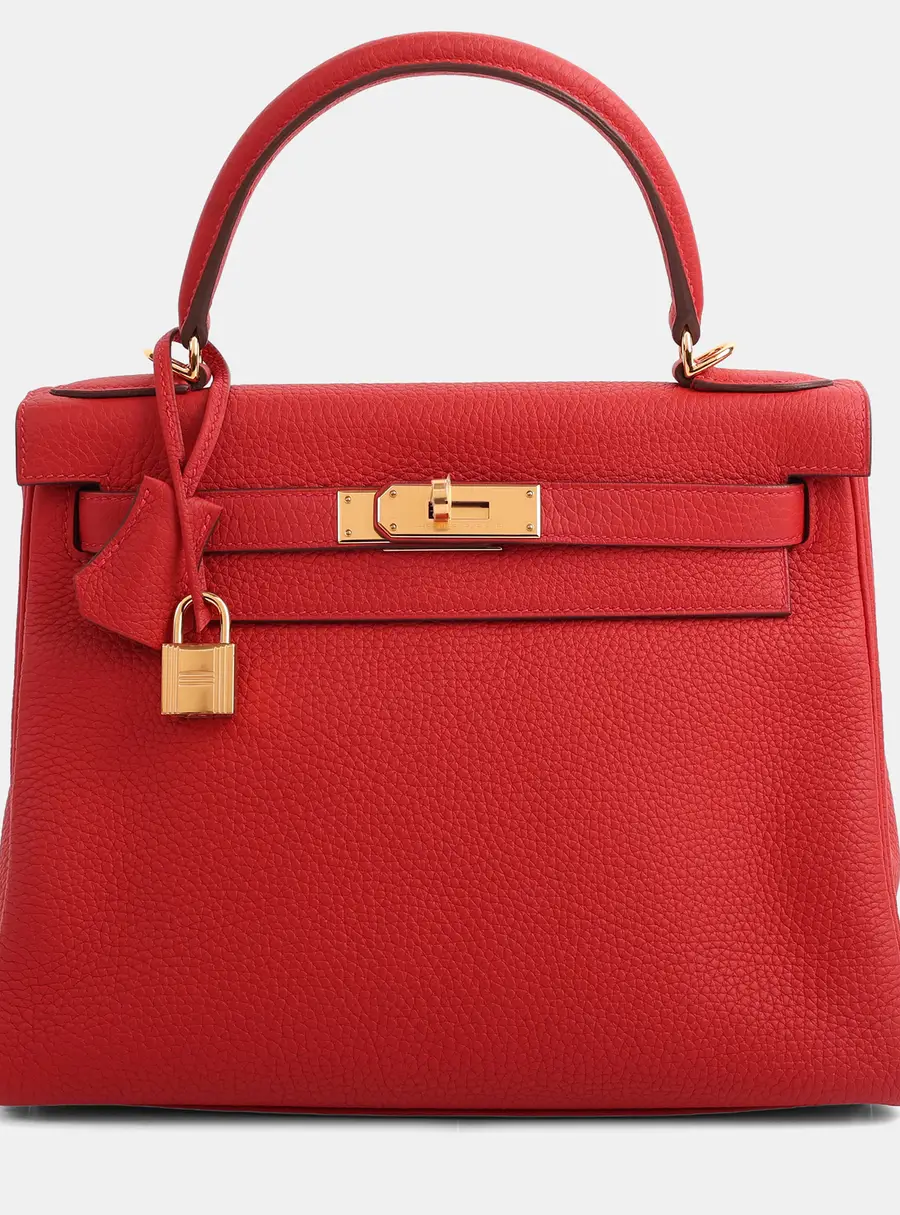 Hermes Vermillion Togo Retourne Kelly 28 Top Handle Bag