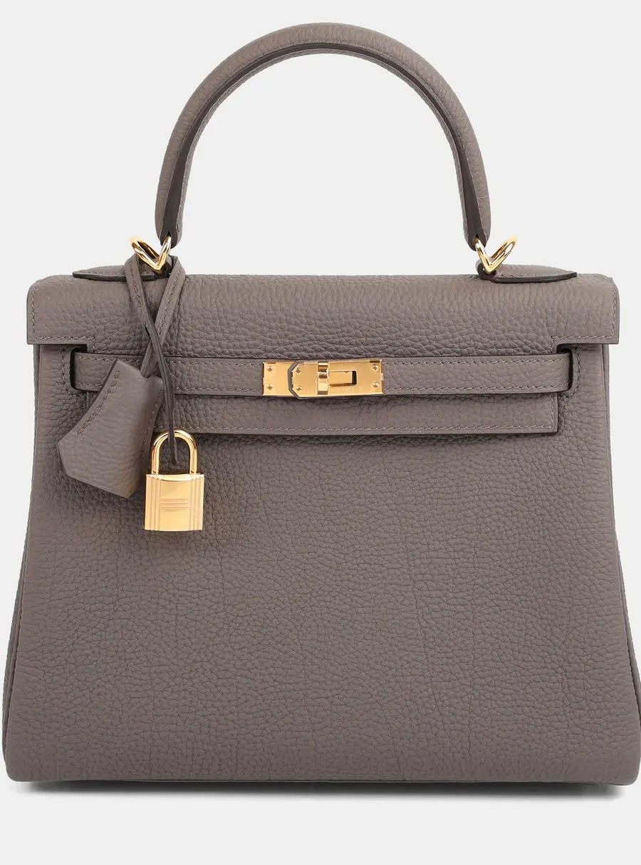 Hermes Etain Togo Retourne Kelly 25 Top Handle Bag