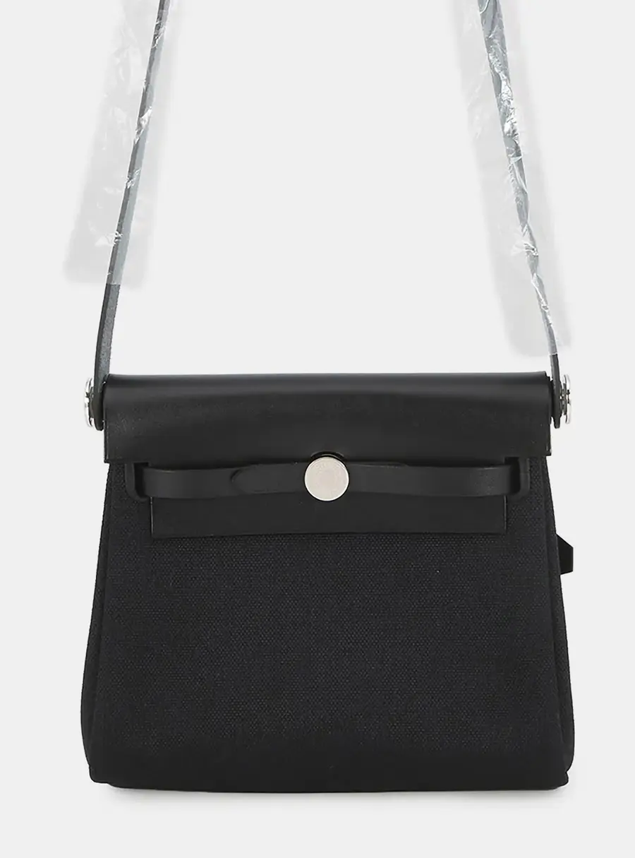 Hermes Herbag Zip Mini Black Toile H Vache Hunter Leather Tote Bag