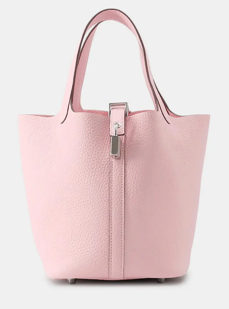 Hermes Picotin 18 Rose Sakura Taurillon Clemence Leather Top Handle Bag