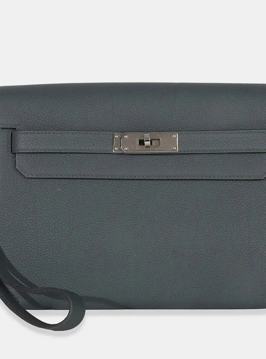 Hermes Kelly Depeches 25 Bleu Orage Togo Calfskin Leather Clutch Bag