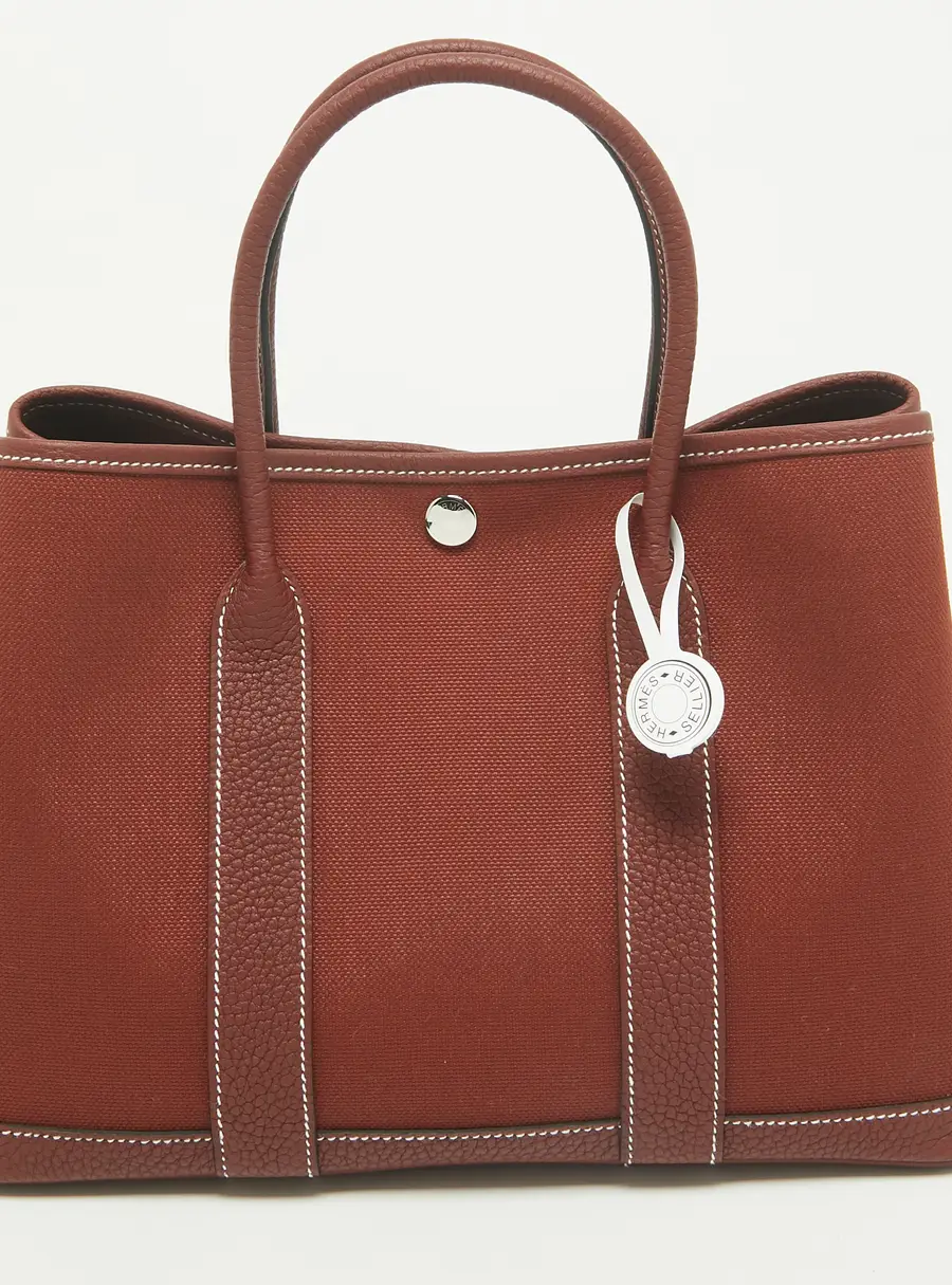 Herm&egrave;s Garden Party 30 Rouge H Militaire Toile and Negonda Leather Tote