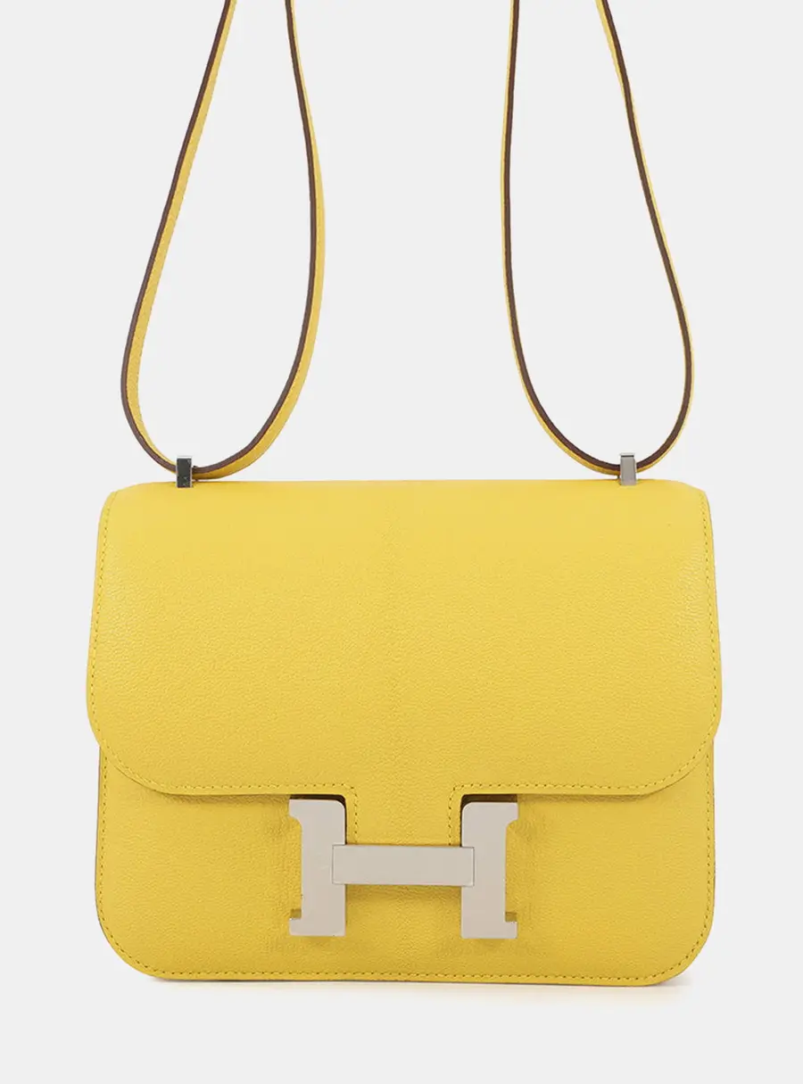 Hermes Constance Miroir Mini Jaune de Naples Chevre Myzore Goatskin Leather Crossbody Bag