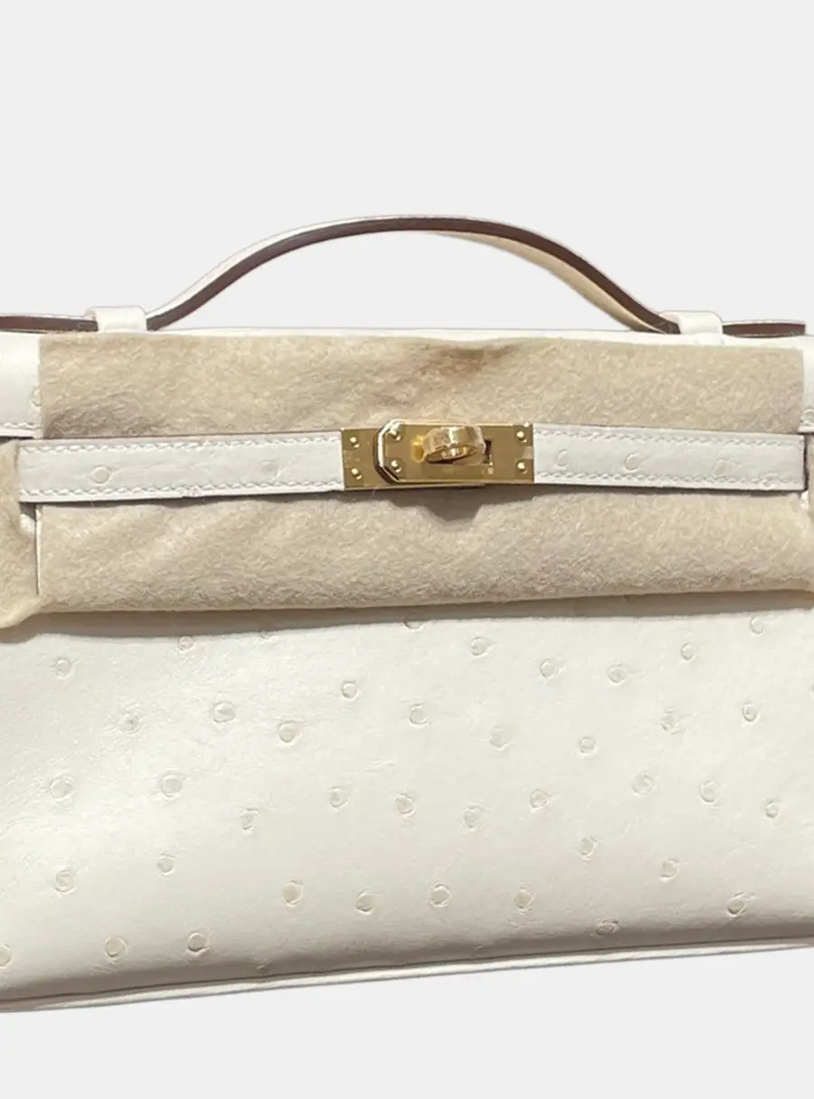 Hermes Mini Kelly Nata Ostrich Leather Top Handle Bag