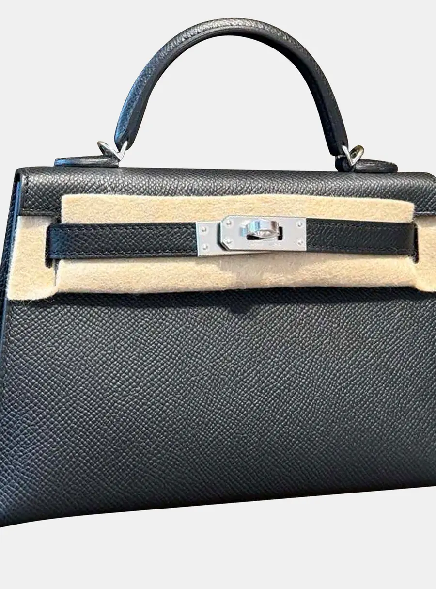 Hermes Kelly 25 Black Epsom Leather Top Handle Bag