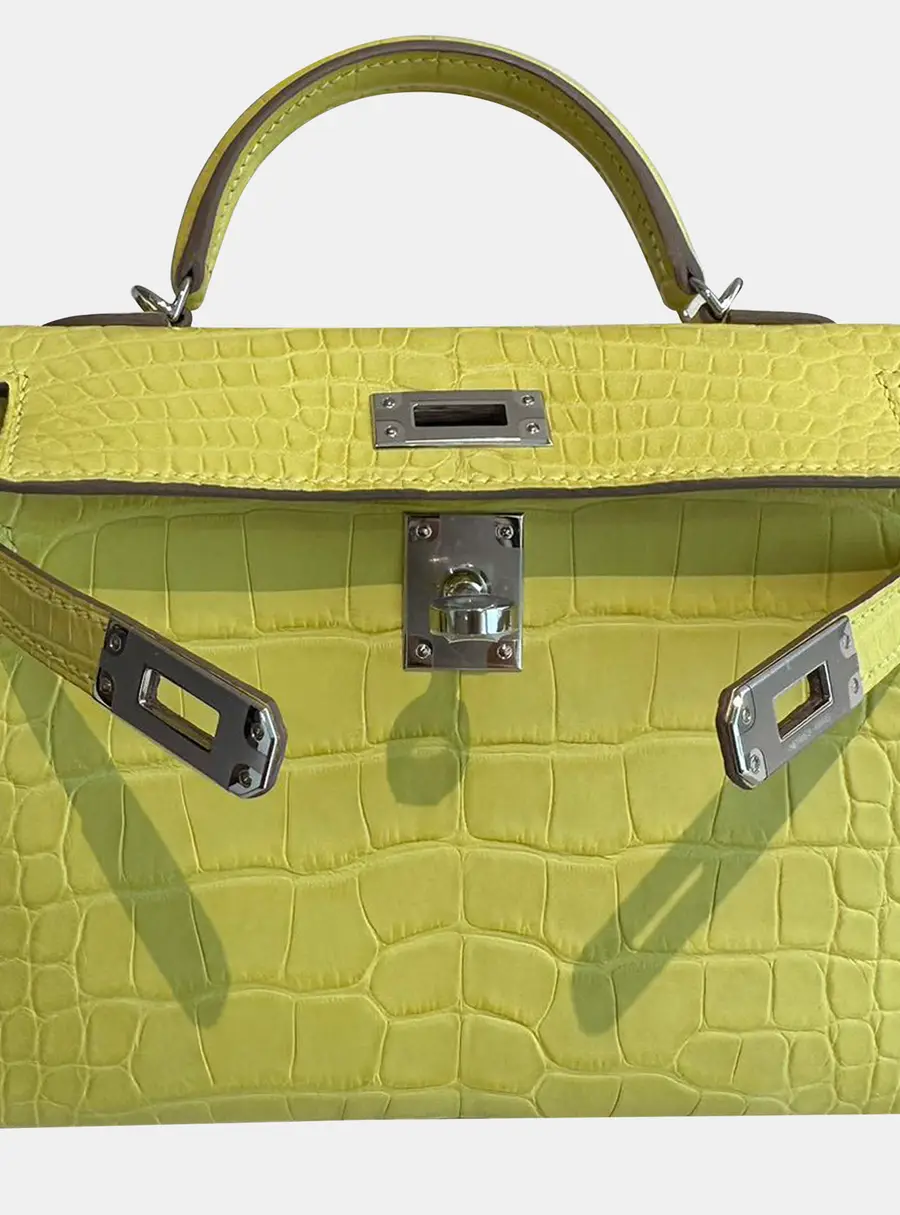 Hermes Kelly 20 Lime Matte Crocodile Leather Top Handle Bag