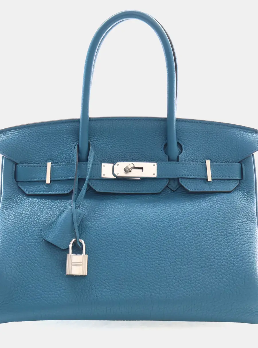Hermes Birkin 30 Bleu Izmir Togo Calfskin Leather Top Handle Bag