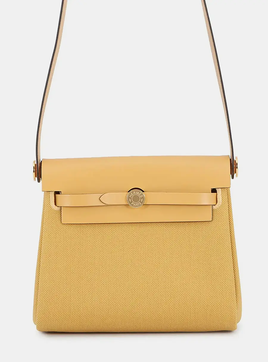 Hermes Herbag Zip 20 Mini Paille Toile H Vache Hunter Leather Shoulder Bag