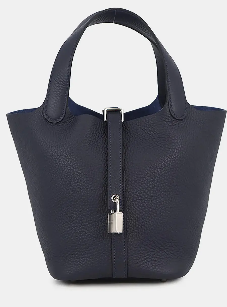 Hermes Picotin Lock 18 PM Blue Nuit Taurillon Clemence Leather Top Handle Bag