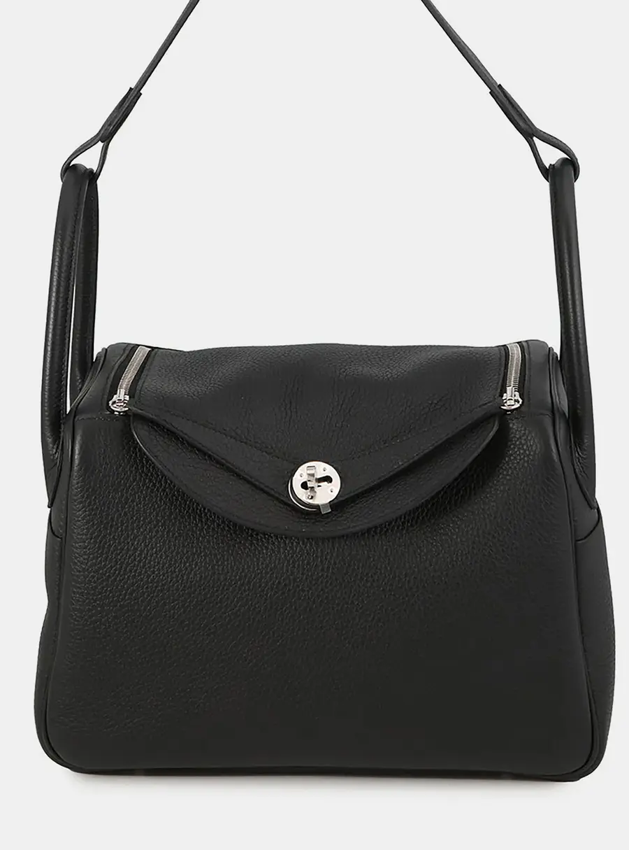 Hermes Lindy 30 Black Taurillon Clemence Leather Shoulder Bag
