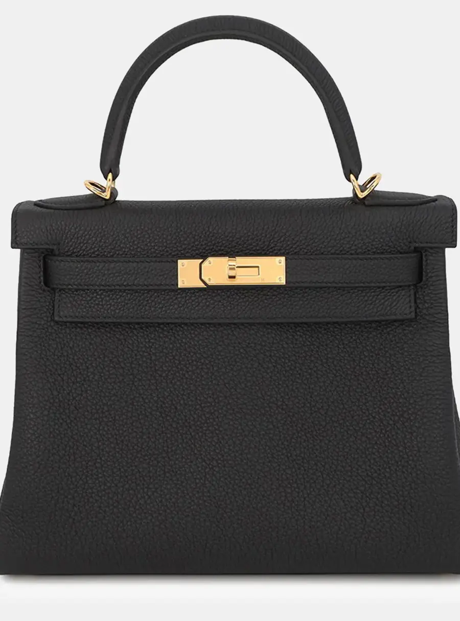 Hermes Kelly Retourne 28 Black Togo Calfskin Leather Top Handle Bag