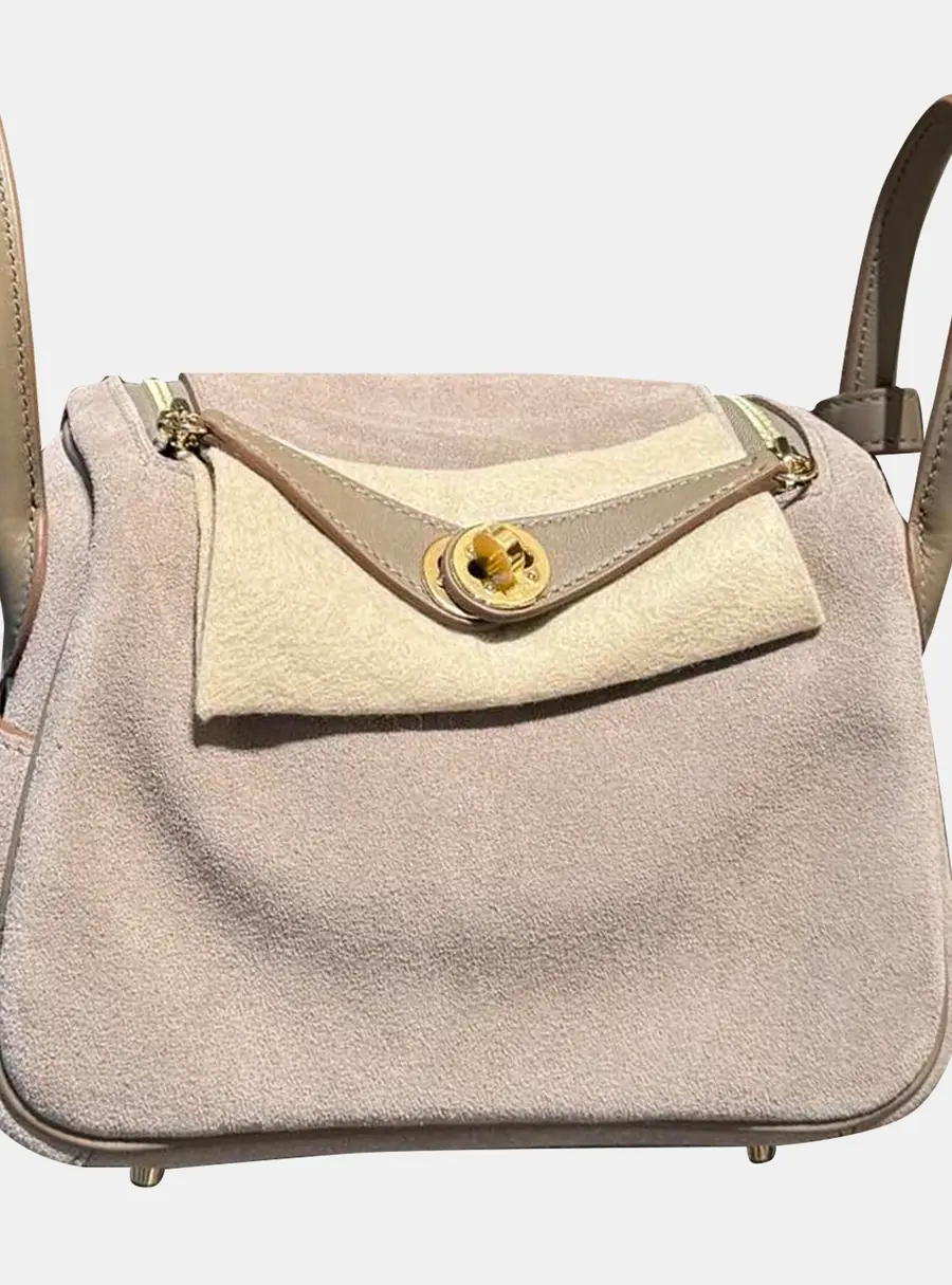 Hermes Mini Lindy Etoupe Suede Leather Shoulder Bag