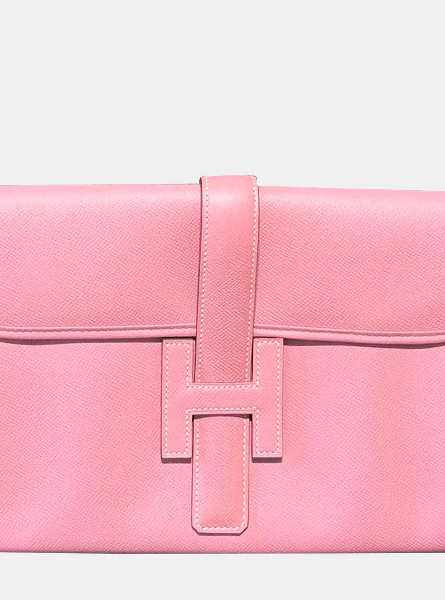 Hermes Jige Wide Milkshake Pink Epsom Leather Clutch Bag