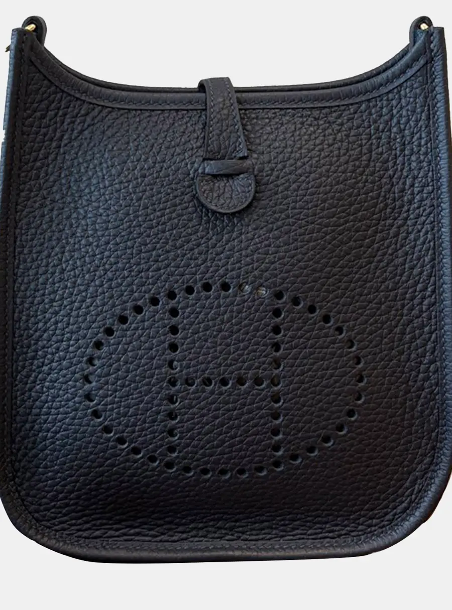 Hermes Mini Evelyne Bleu Marine Dark Blue TC Leather Crossbody Bag