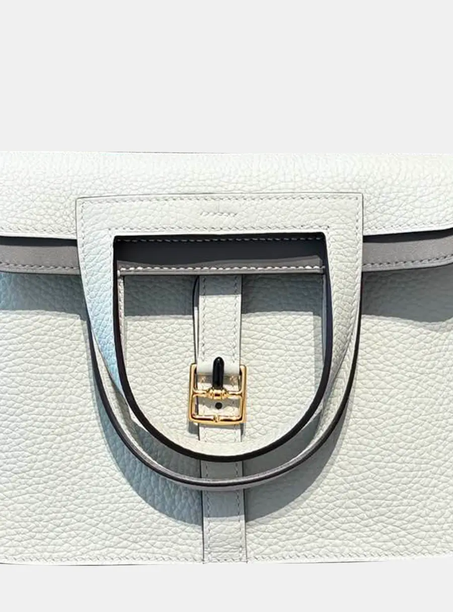 Hermes Halzan 25 Gris Pale TC Leather Top Handle Bag