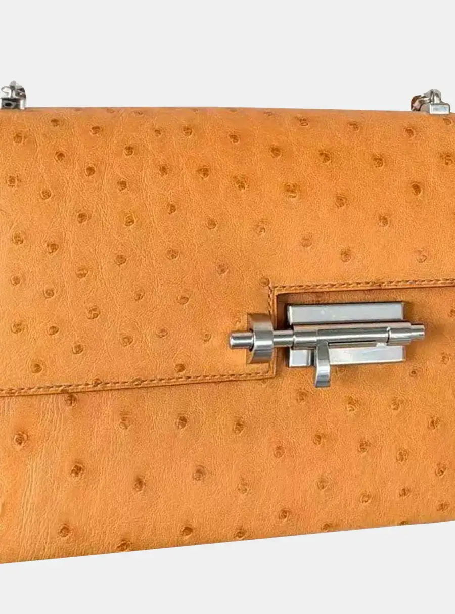 Hermes Verrou Chaine Mini Sesame Ostrich Leather Shoulder Bag