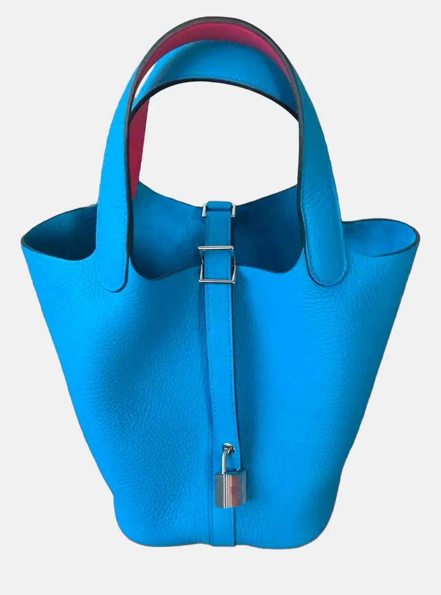 Hermes Picotin 22 Bleu Frida Clemence Leather Top Handle Bag