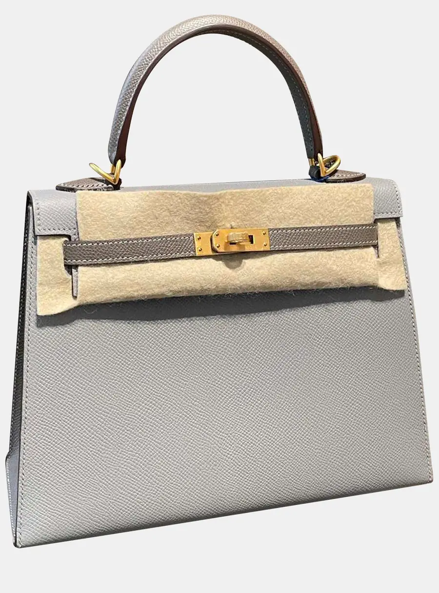 Hermes Kelly 25 Gris Mouette Epsom Leather Top Handle Bag