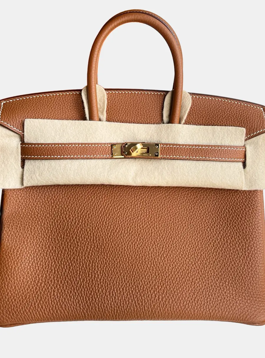 Hermes Birkin 25 Gold Togo Calfskin Leather Top Handle Bag