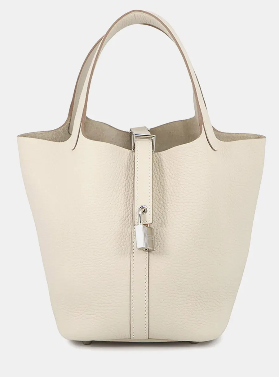 Hermes Picotin Lock 18 Craie Taurillon Clemence Leather Top Handle Bag