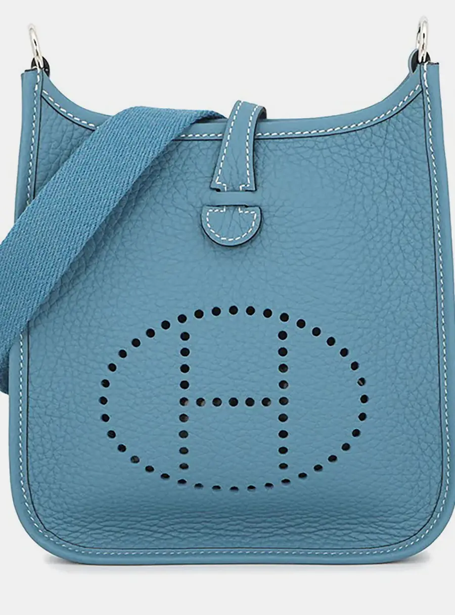 Hermes Evelyne TPM Blue Jean Taurillon Clemence Leather Crossbody Bag