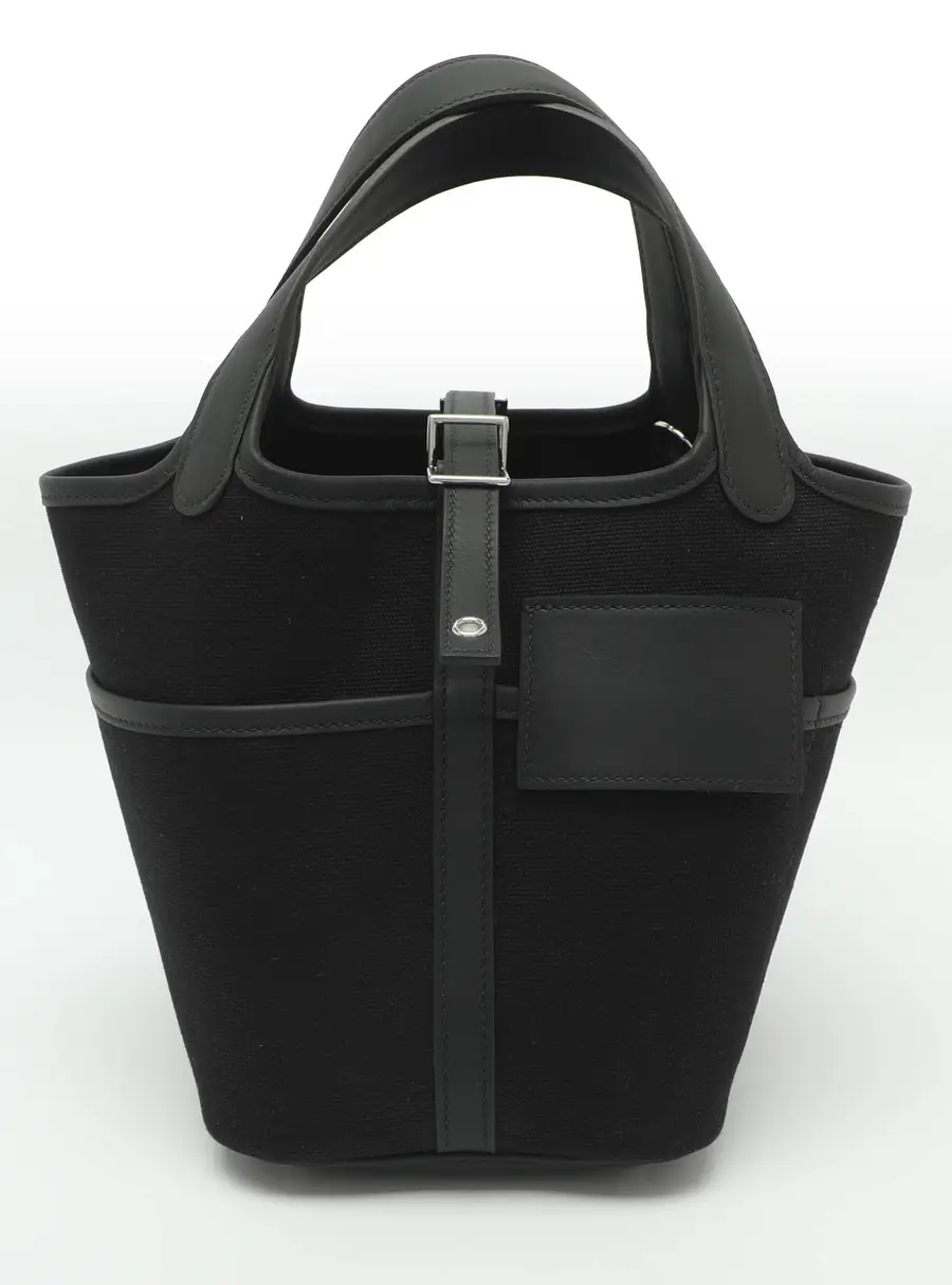 Herm&egrave;s Picotin Lock Cargo 18 Black Toile Goeland Canvas and Swift Leather Palladium Hardware Bag
