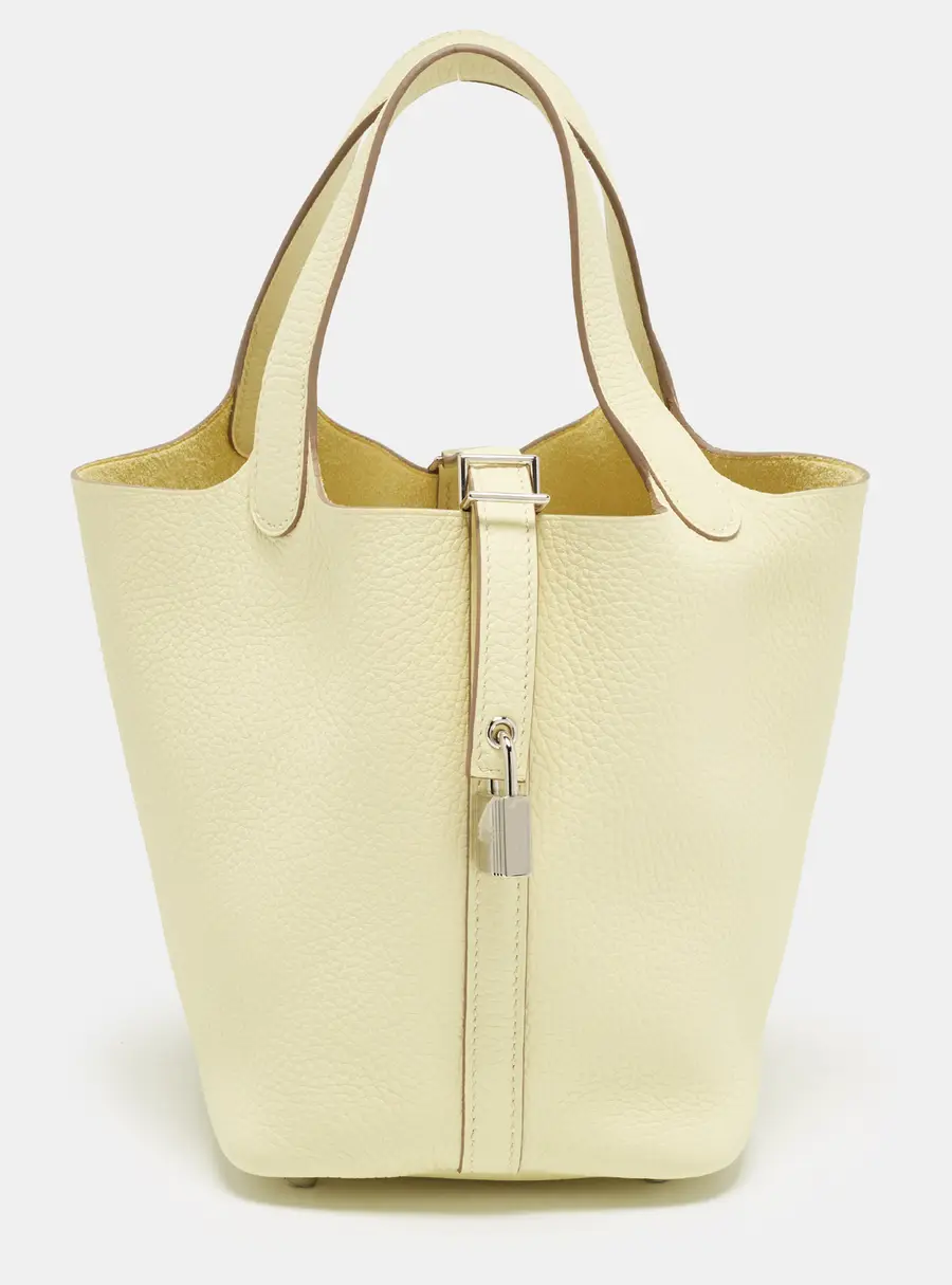 Herm&egrave;s Picotin Lock 18 Jaune Milton Taurillon Clemence Leather Tote