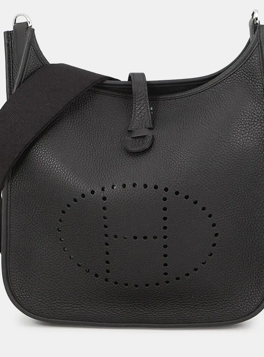 Hermes Evelyne III PM Black Taurillon Clemence Leather Messenger Bag