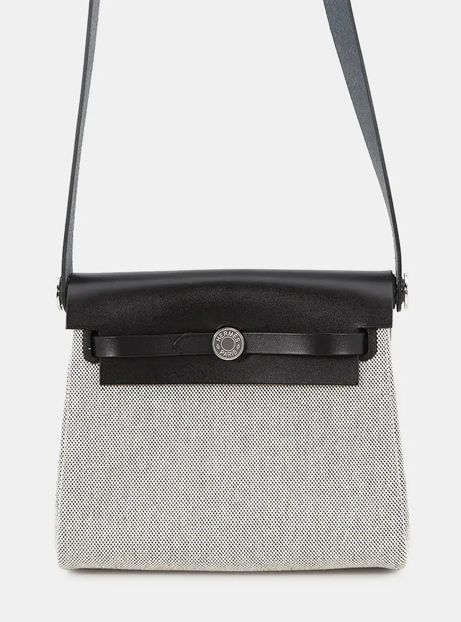 Hermes Herbag Zip Mini Black Ecru Toile H Vache Hunter Leather Shoulder Bag