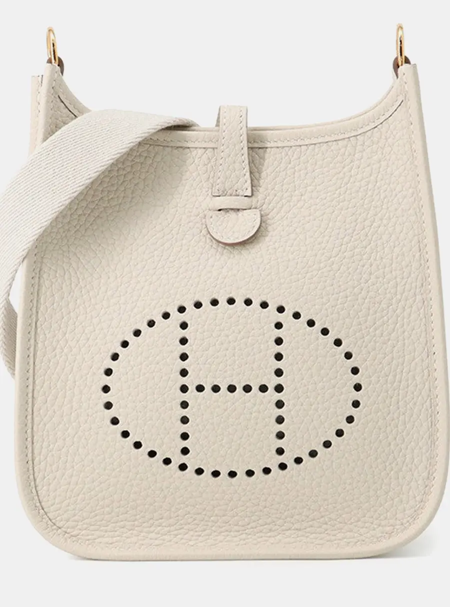 Hermes Evelyne TPM Craie Taurillon Clemence Leather Shoulder Bag