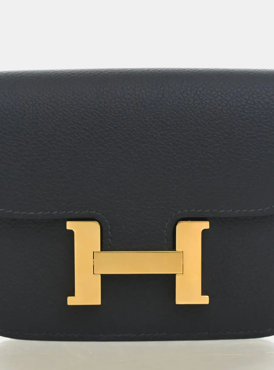 Hermes Constance Slim Wallet Bleu Indigo Evercolor Calfskin Leather Wallet Bag