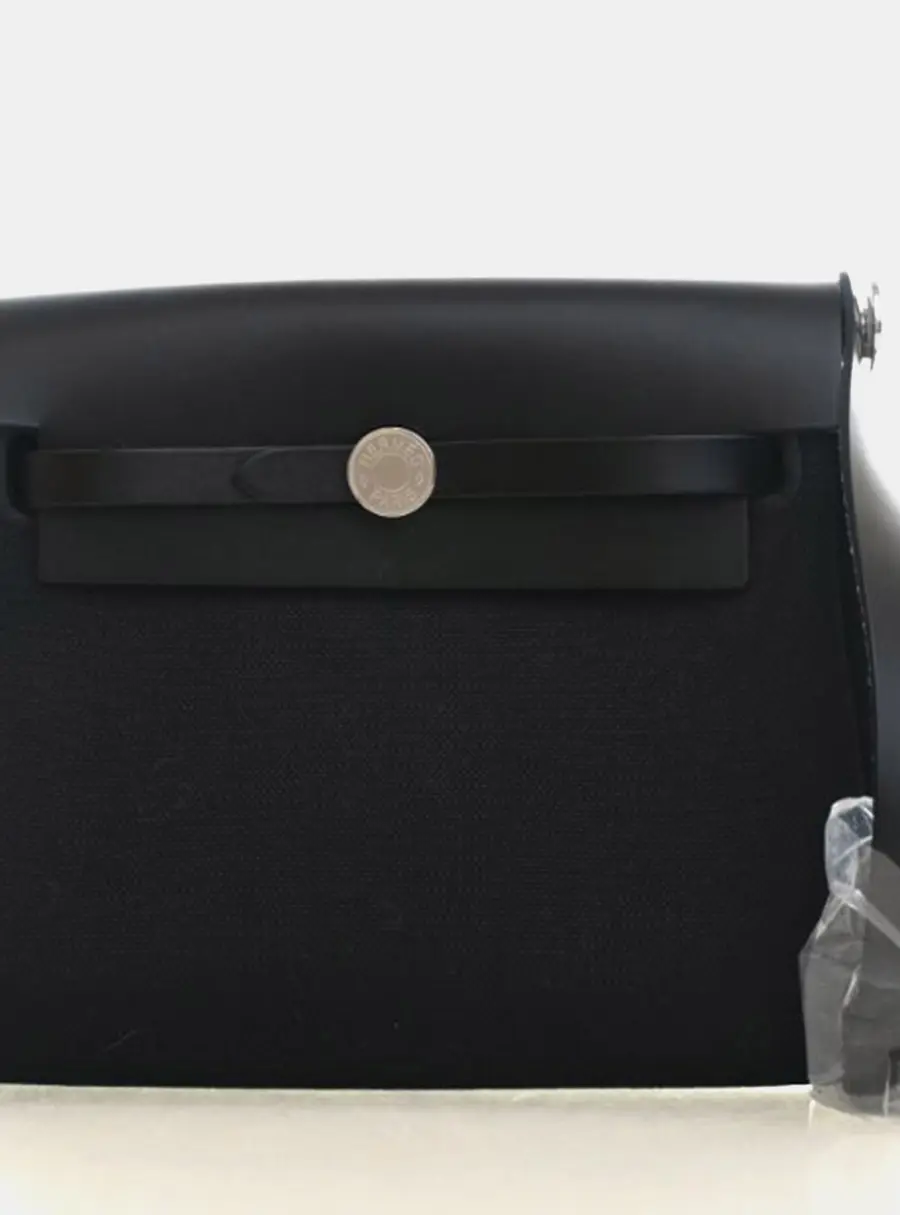 Hermes Herbag Zip 20 Noir Toile Canvas Top Handle Bag