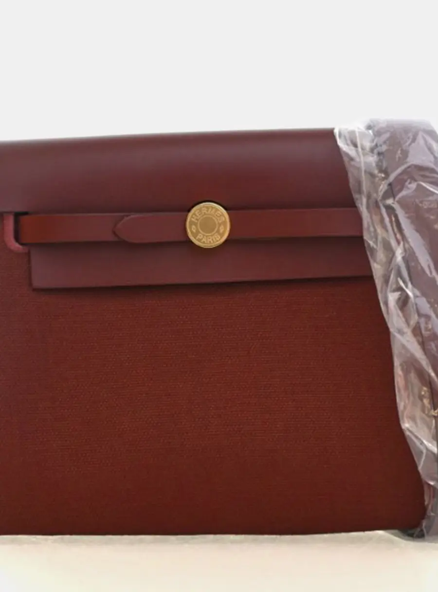 Hermes Herbag Zip 20 Rouge H Toile Canvas Top Handle Bag