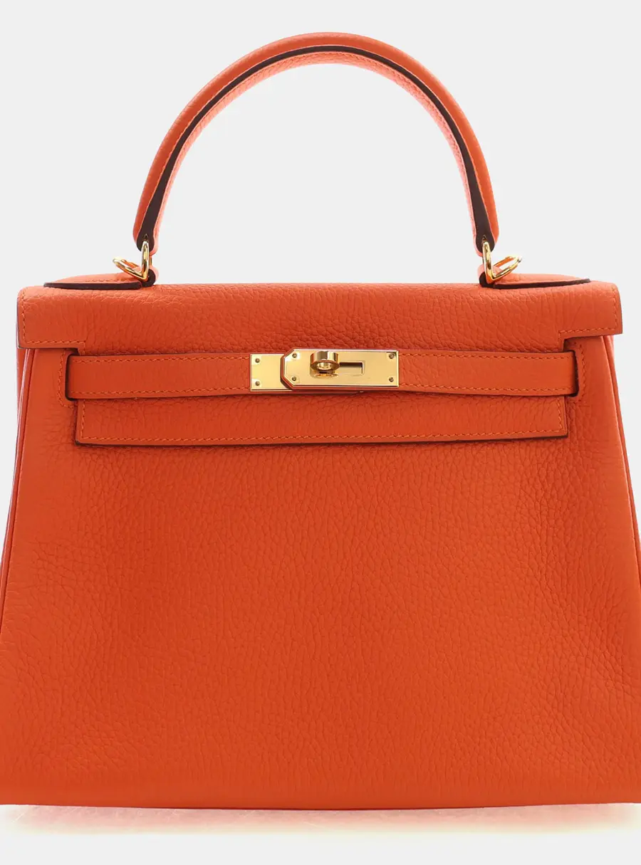Hermes Kelly 28 Terre Battue Togo Calfskin Leather Top Handle Bag