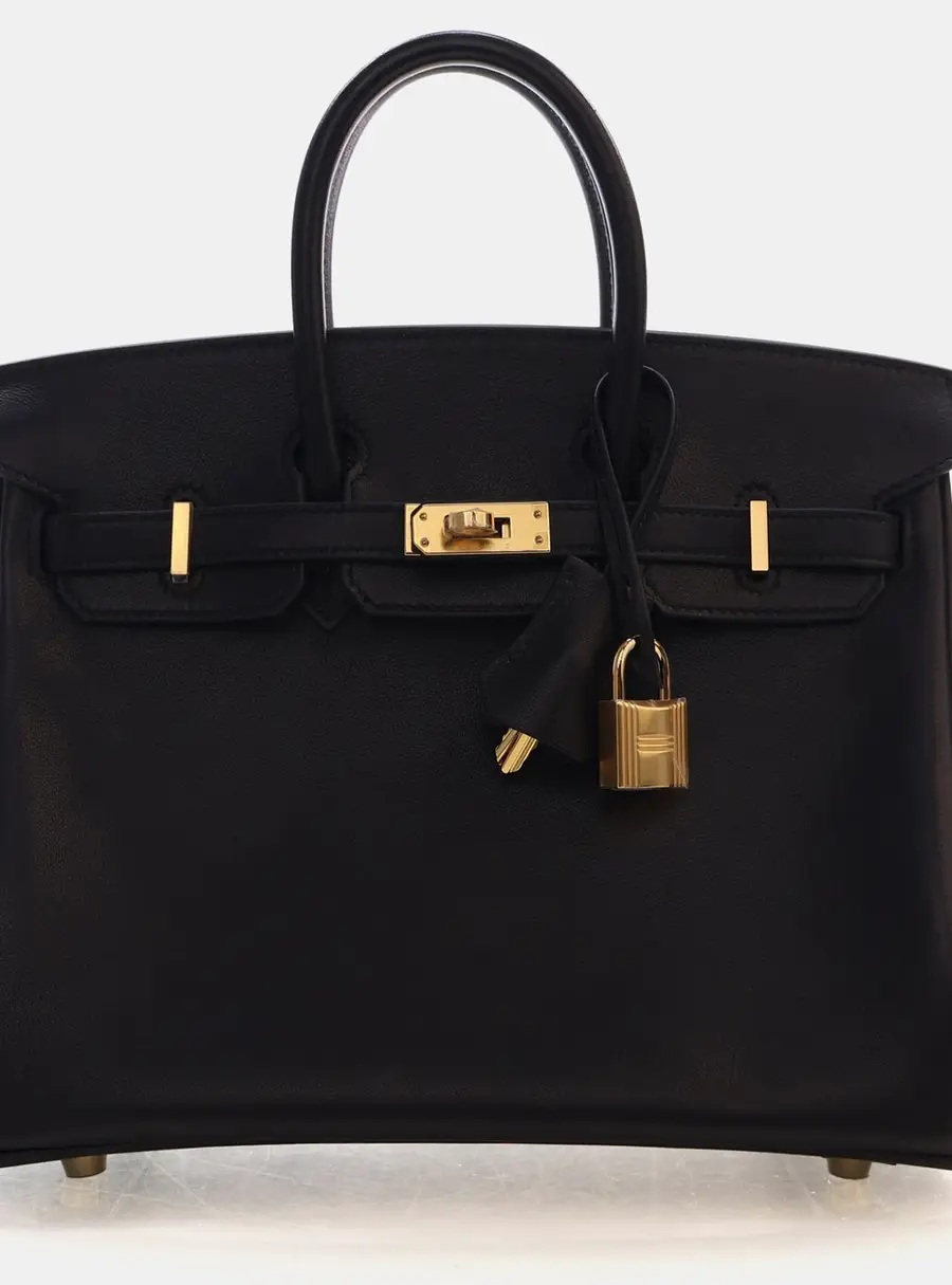 Hermes Birkin 25 Black Volupto Calfskin Leather Top Handle Bag