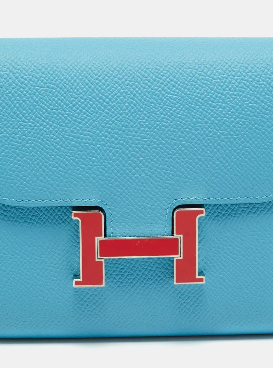 Hermes Constance Passant Bleu du Nord/Rouge Epsom Leather Compact Wallet