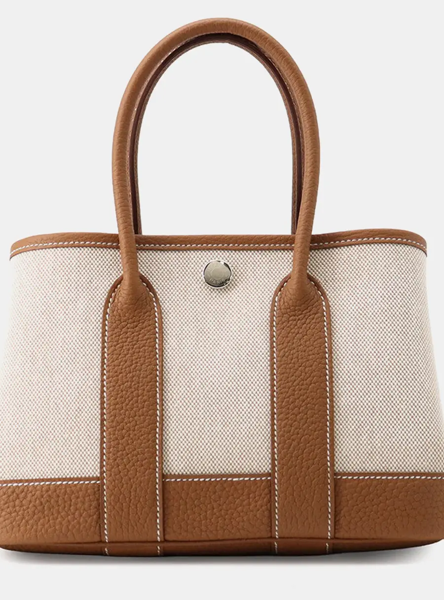 Hermes Neo Garden Ecru/Gold Size 23 Toile H Negonda Leather Tote Bag