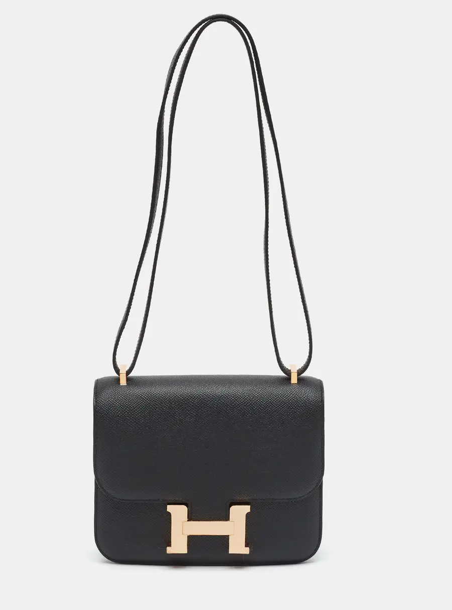 Hermès Constance 18 Mini Rose Gold Finish Noir Epsom Leather Crossbody Bag