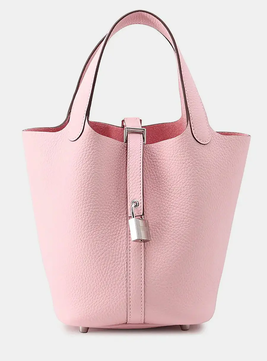 Hermes Picotin Lock PM Rose Sakura Taurillon Clemence Leather Top Handle Bag