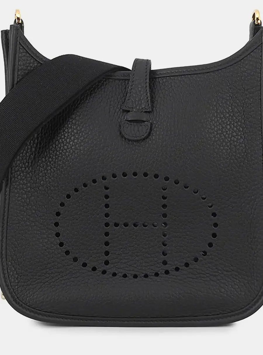 Hermes Evelyne 23 Black Taurillon Clemence Leather Shoulder Bag