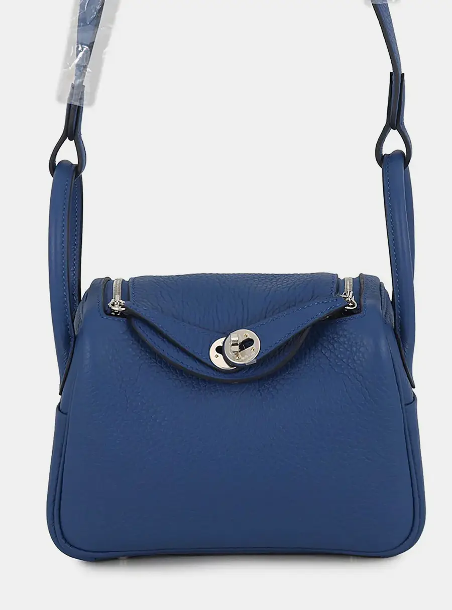 Hermes Lindy Mini Blue Tie Taurillon Clemence Leather Shoulder Bag