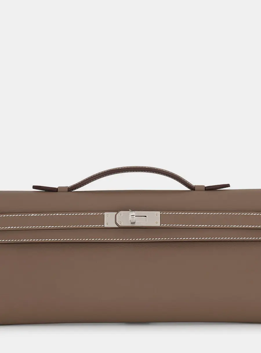 Hermes Kelly Cut Etoupe Swift Leather Clutch Bag