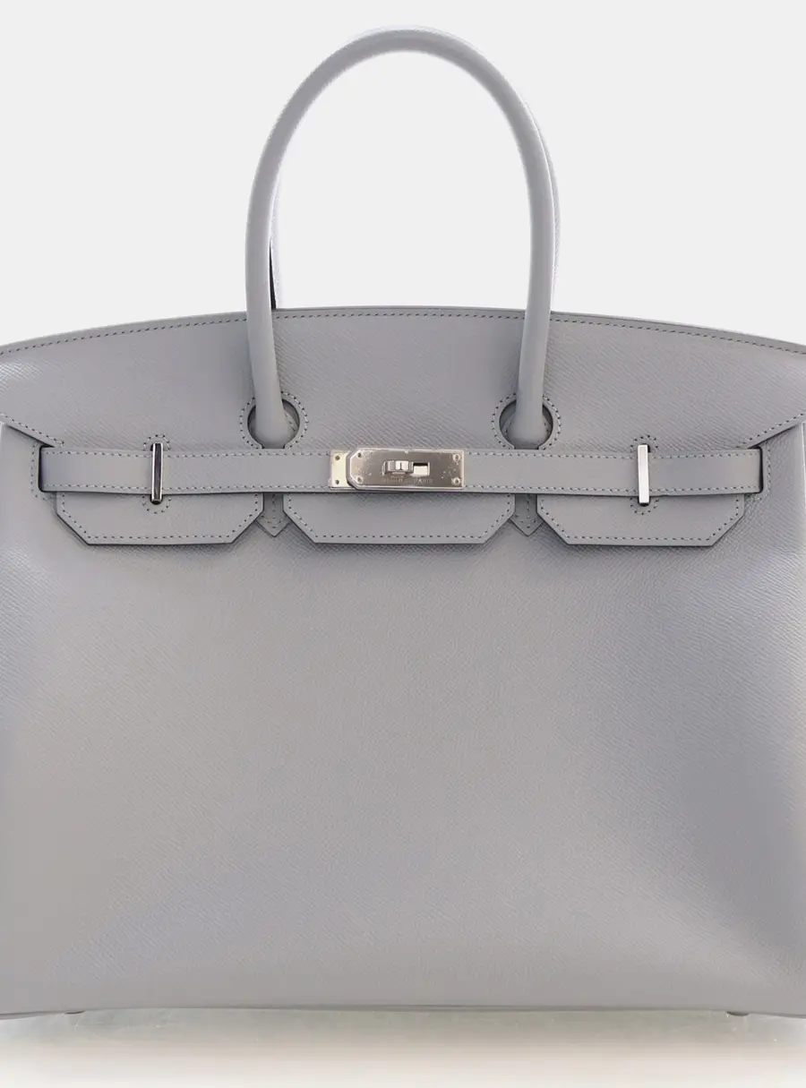 Hermes Birkin 35 Bleu Glacier Epsom Calfskin Leather Palladium Hardware Top Handle Bag