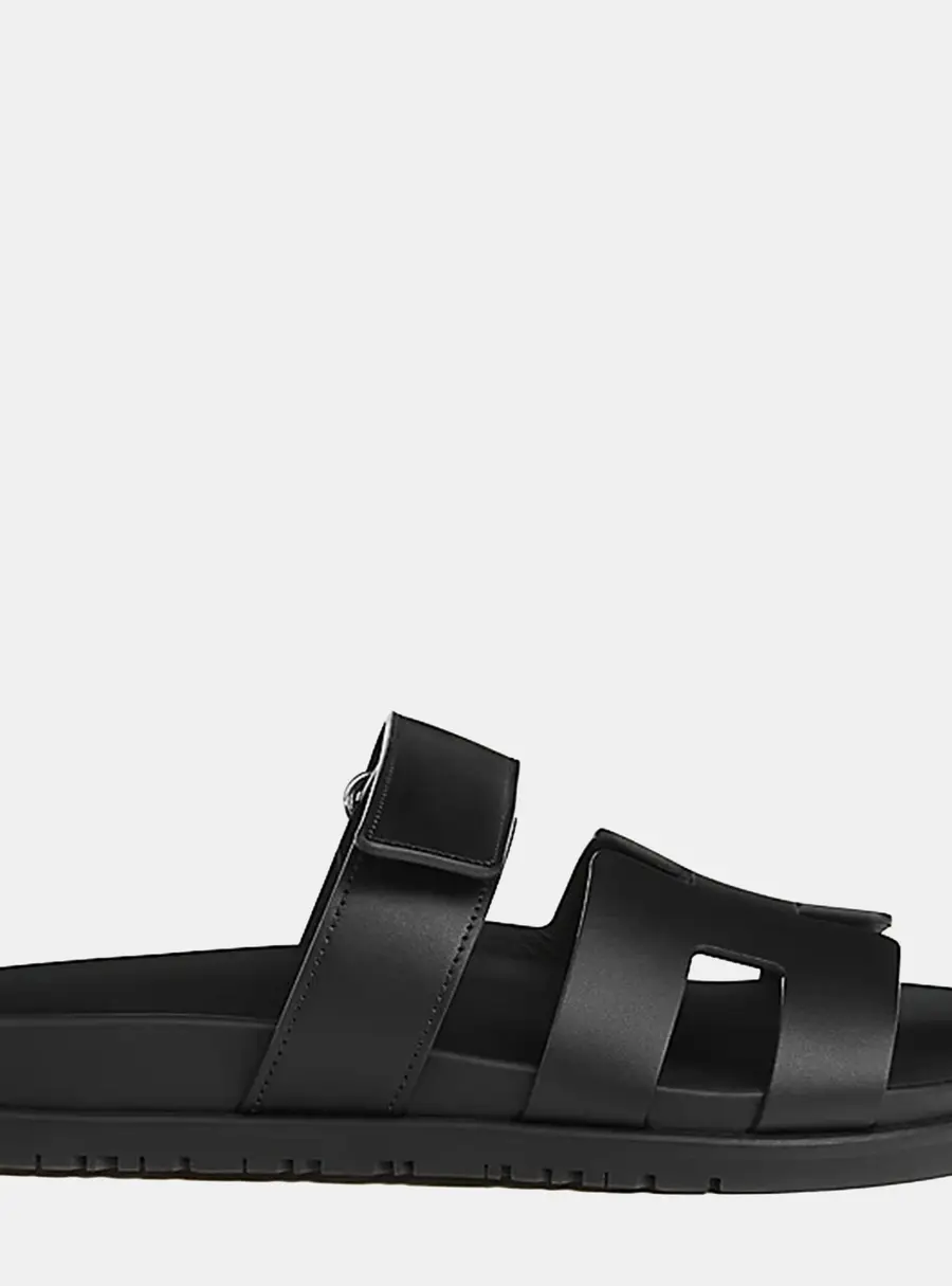 Hermes Chypre Sandal Size 39 Noir Calfskin