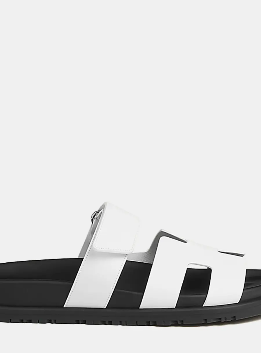 Hermes Chypre Sandal Size 38 Blanc Calfskin