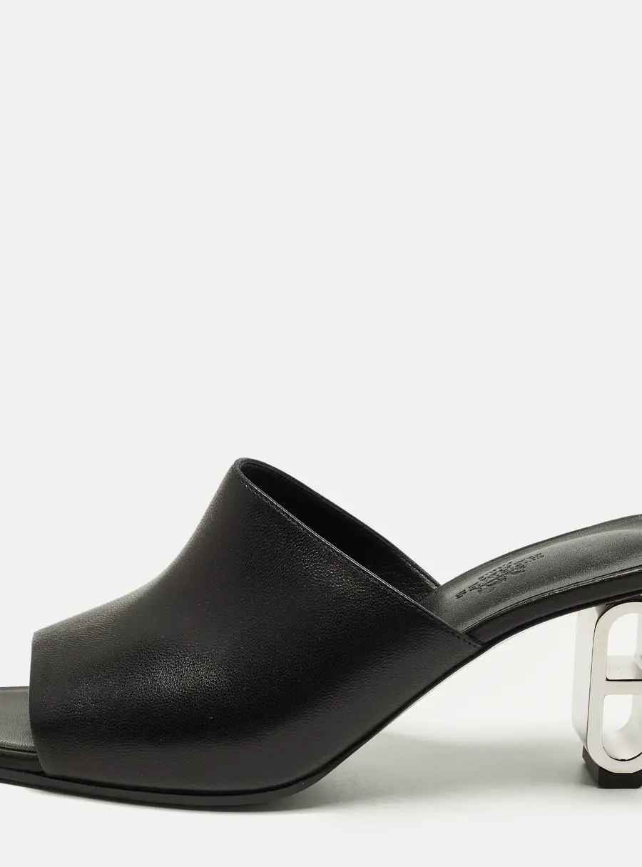 Herm&egrave;s Iconique Size 39 Black Leather Slide Sandals