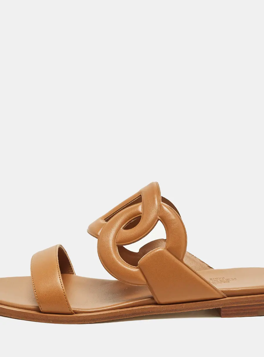 Hermes Lagune Size 39 Brown Leather Flat Slide