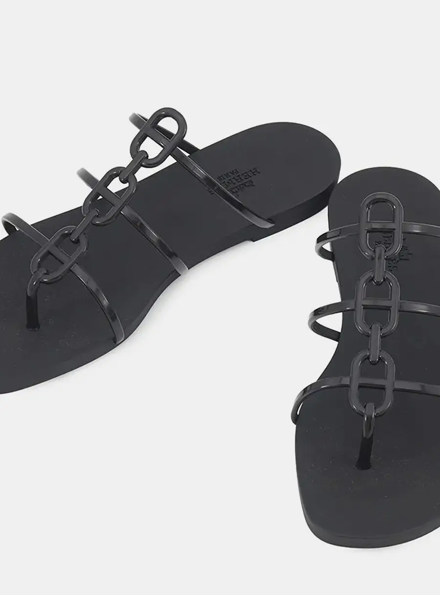 Hermes Mykonos Sandals Black Rubber Size 37