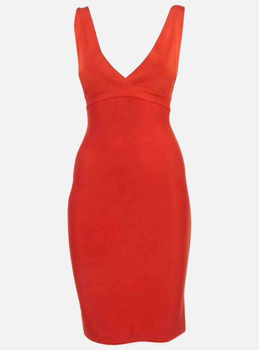 Herve L Leroux Red Bandage Knit Bodycon Dress S