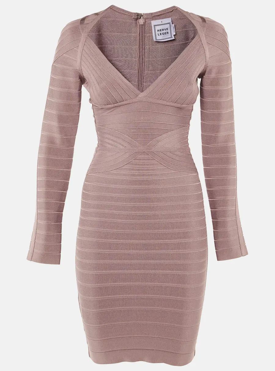 Herve Leger Dusty Pink Knit Florencia Bandage Mini Dress S